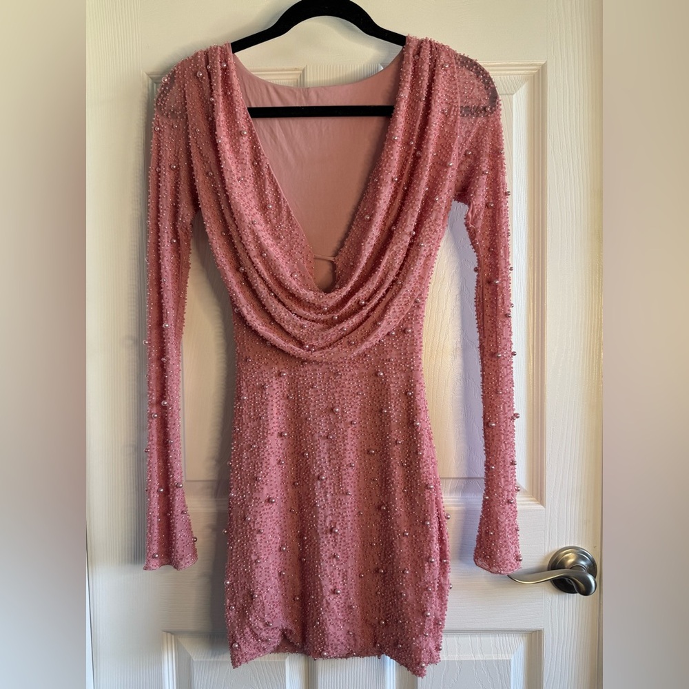 Windsor Pink Long Sleeve Beaded Dress